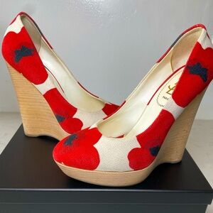 YSL Yves Saint Laurent floral poppy WEDGES platforms shoes - runway